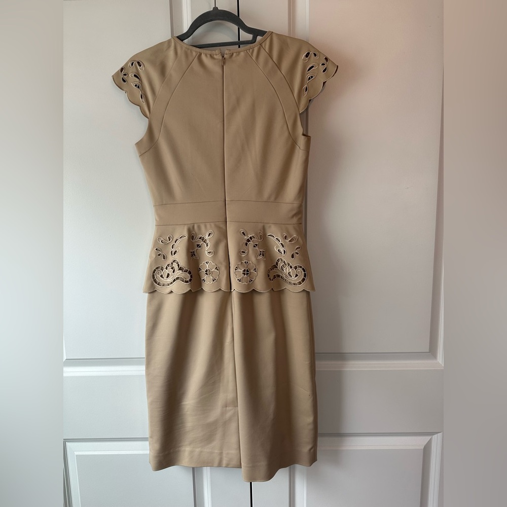 Antonio Melani Peplum Eyelet Lace Detail Nude Dress (Size 4) - Picture 3 of 9